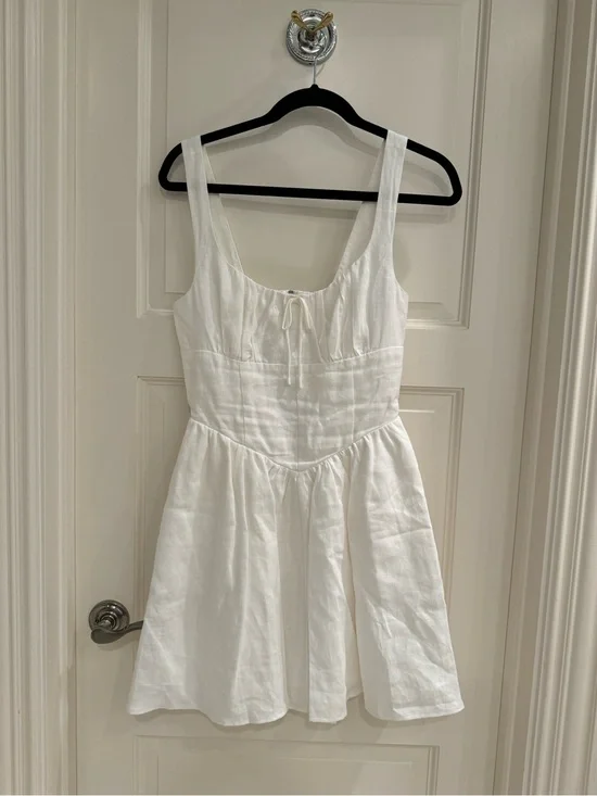 reformation daria linen dress Sleeveless Basque-Waist A-Line Mini Reformation Daria Linen Mini Dress